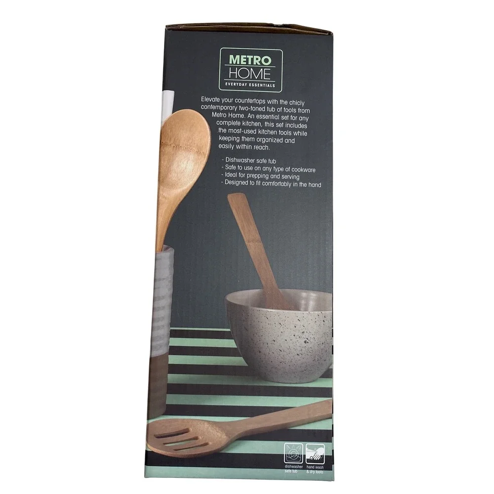 Metro Home 8 Piece Tub of Tools Kitchen Utensil Set with Stoneware Tub
